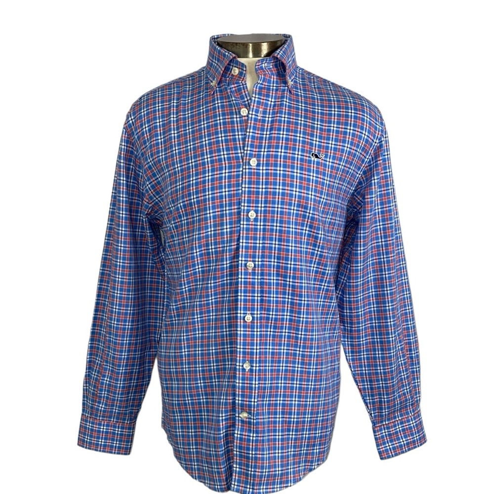 Vineyard Vines Sz S Blue Plaid 100% Cotton Whale Shirt - Picture 3 of 8